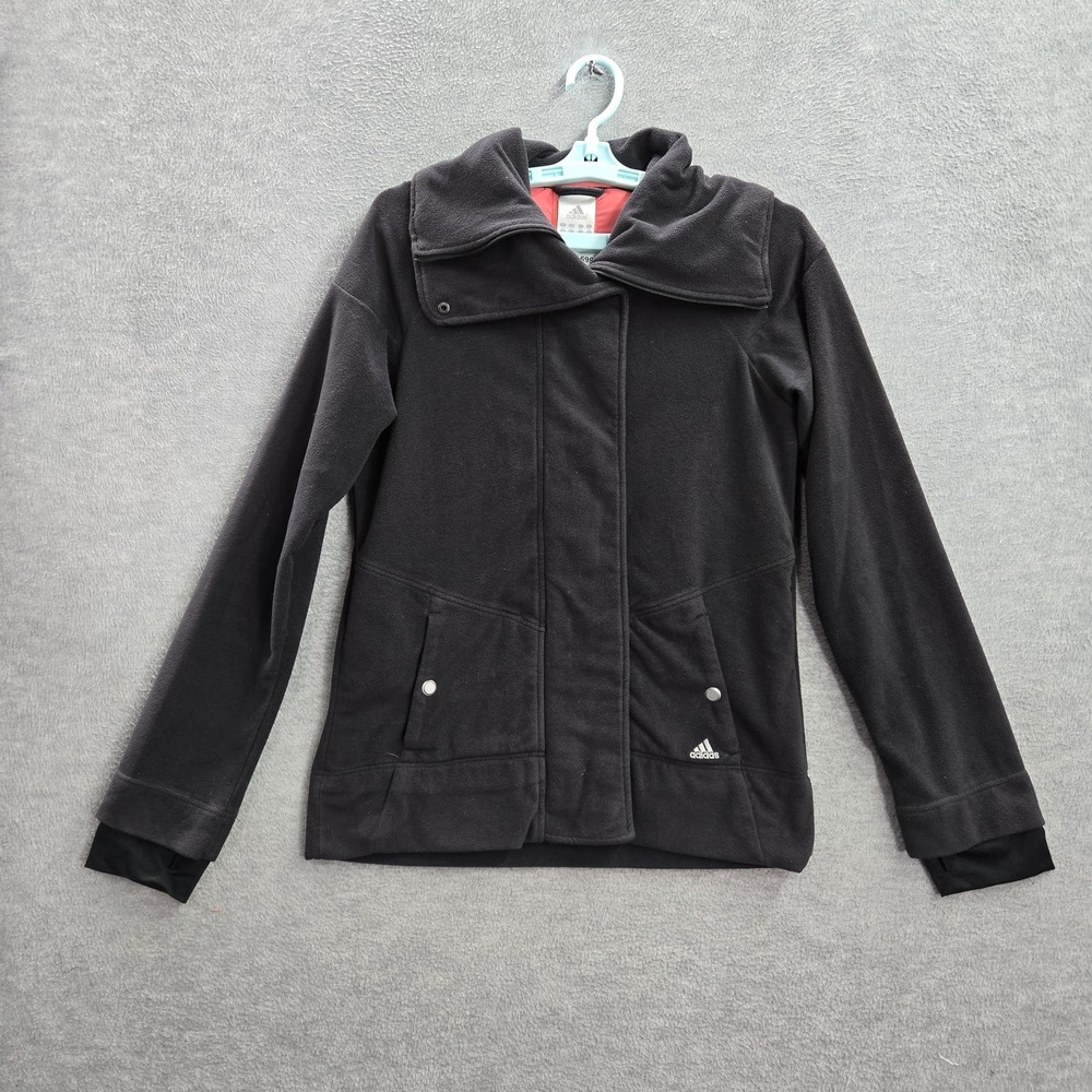 Adidas Women Jacket M Black Fleece Logo Long Sleeve Polyester Spandex